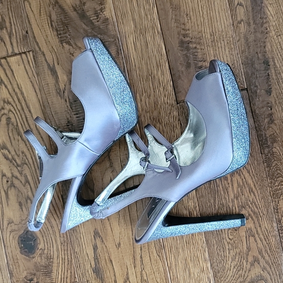 Nina Silver Double Strap Glitter Heels - Picture 3 of 4